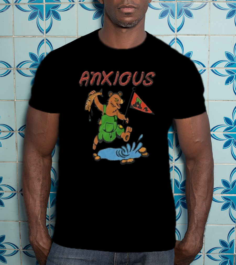Anxious Bear With Flag And Fish Australia T-Shirt