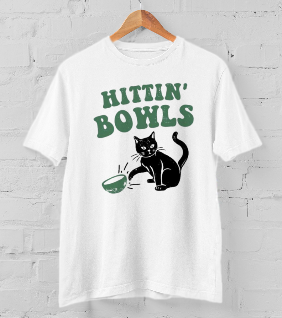 Hittin' Bowls Cat Playfully Knocking Over Item T-Shirt