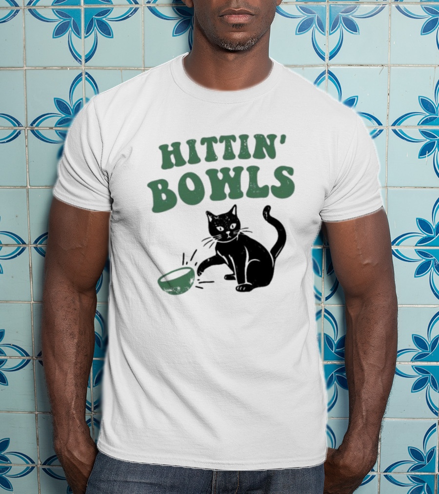 Hittin' Bowls Cat Playfully Knocking Over Item T-Shirt