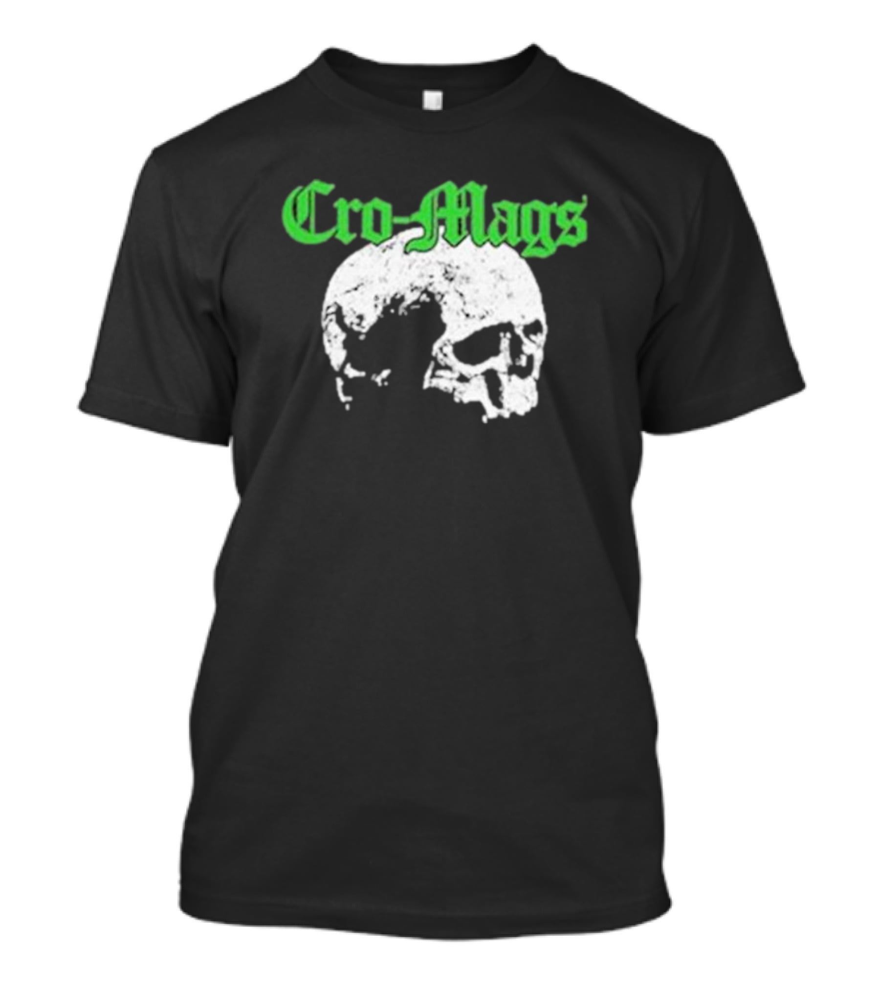 Cro Mags Green Text White Skull T-Shirt