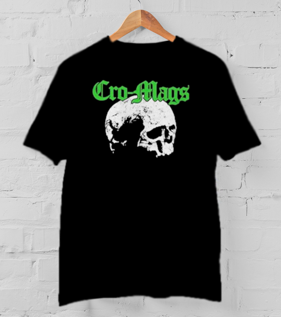 Cro Mags Green Text White Skull T-Shirt