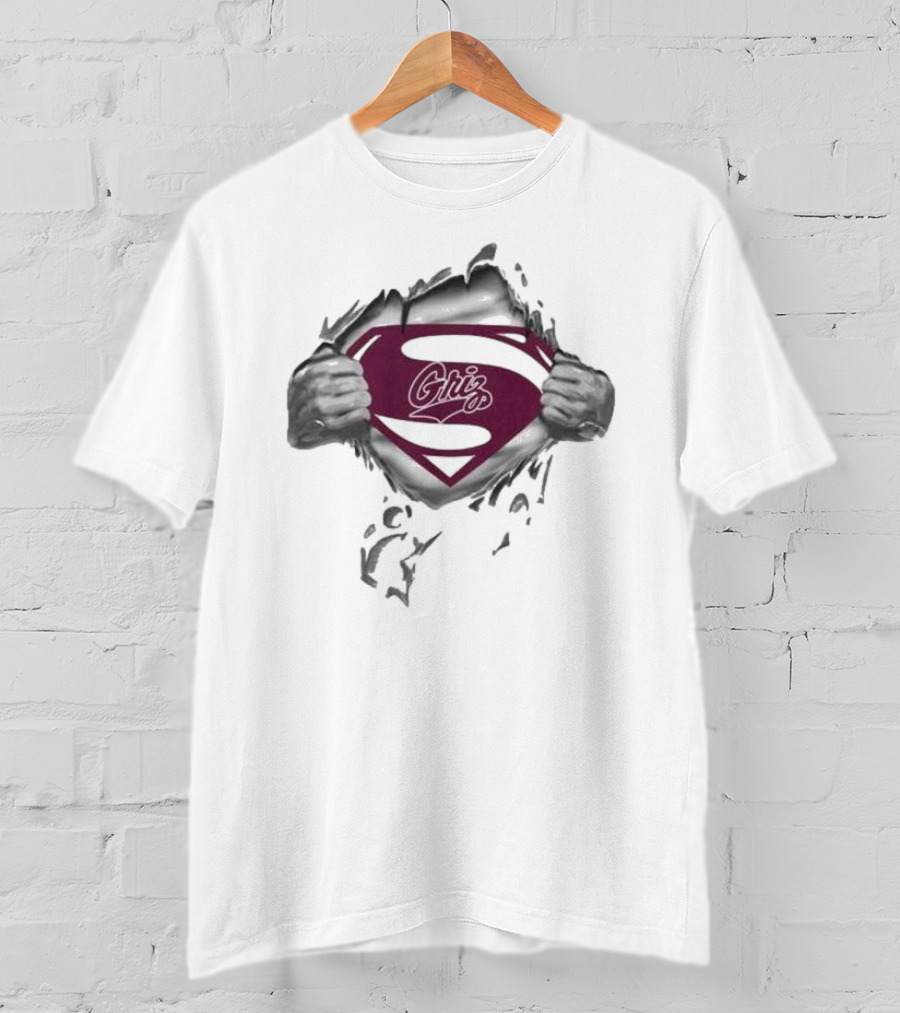 Montana Grizzlies Griz Superman Symbol Inside Ripped Chest T-Shirt