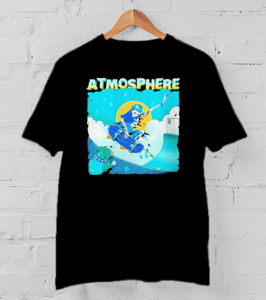 ATMOSPHERE Skateboarding Skeleton Dog Ramp Peace Sign T-Shirt