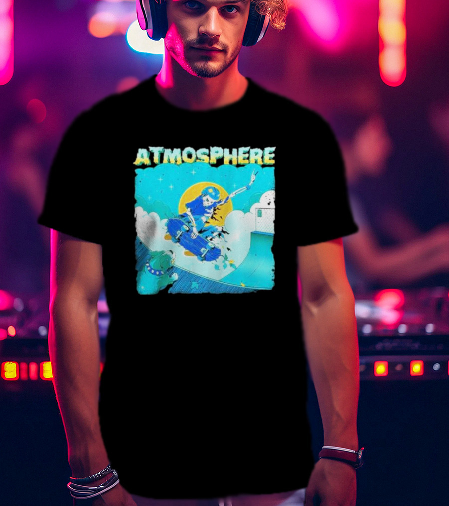 ATMOSPHERE Skateboarding Skeleton Dog Ramp Peace Sign T-Shirt
