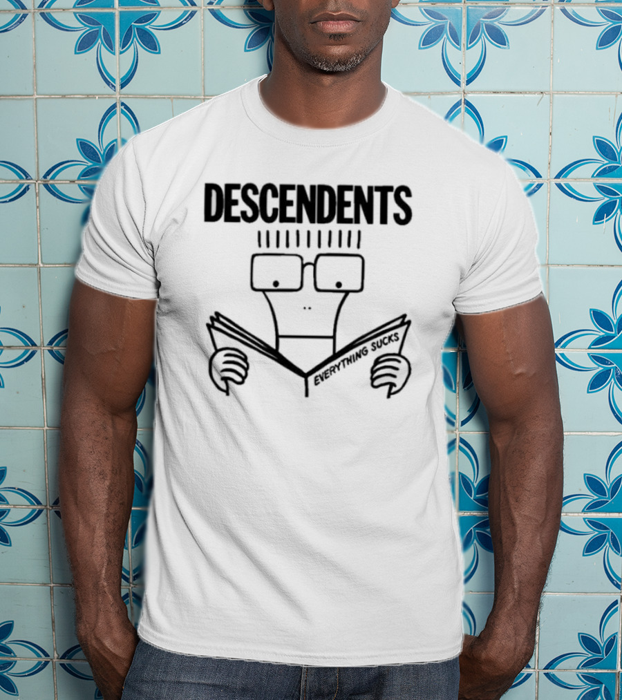 DESCENDENTS Everything Sucks Album Cover Cartoon Character Reading Book T-Shirt