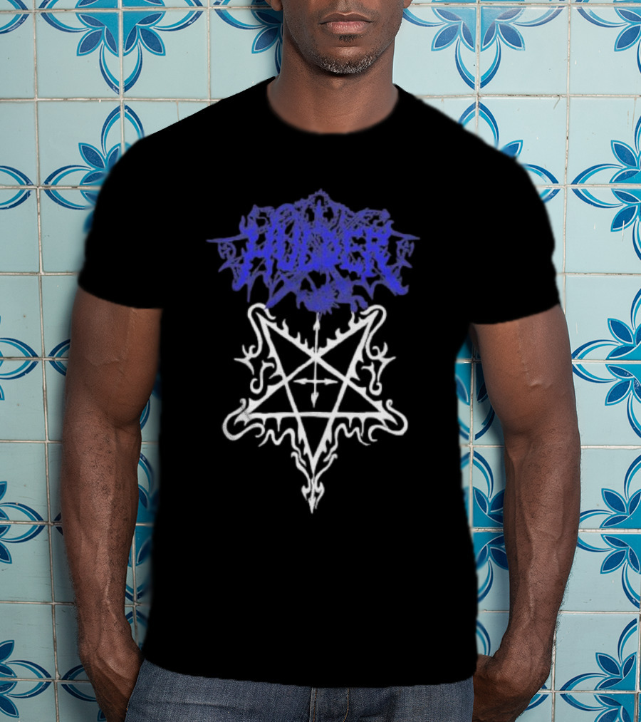 Hulder Pentagram Symbol With Decorative White Inverted Star And Blue T-Shirt