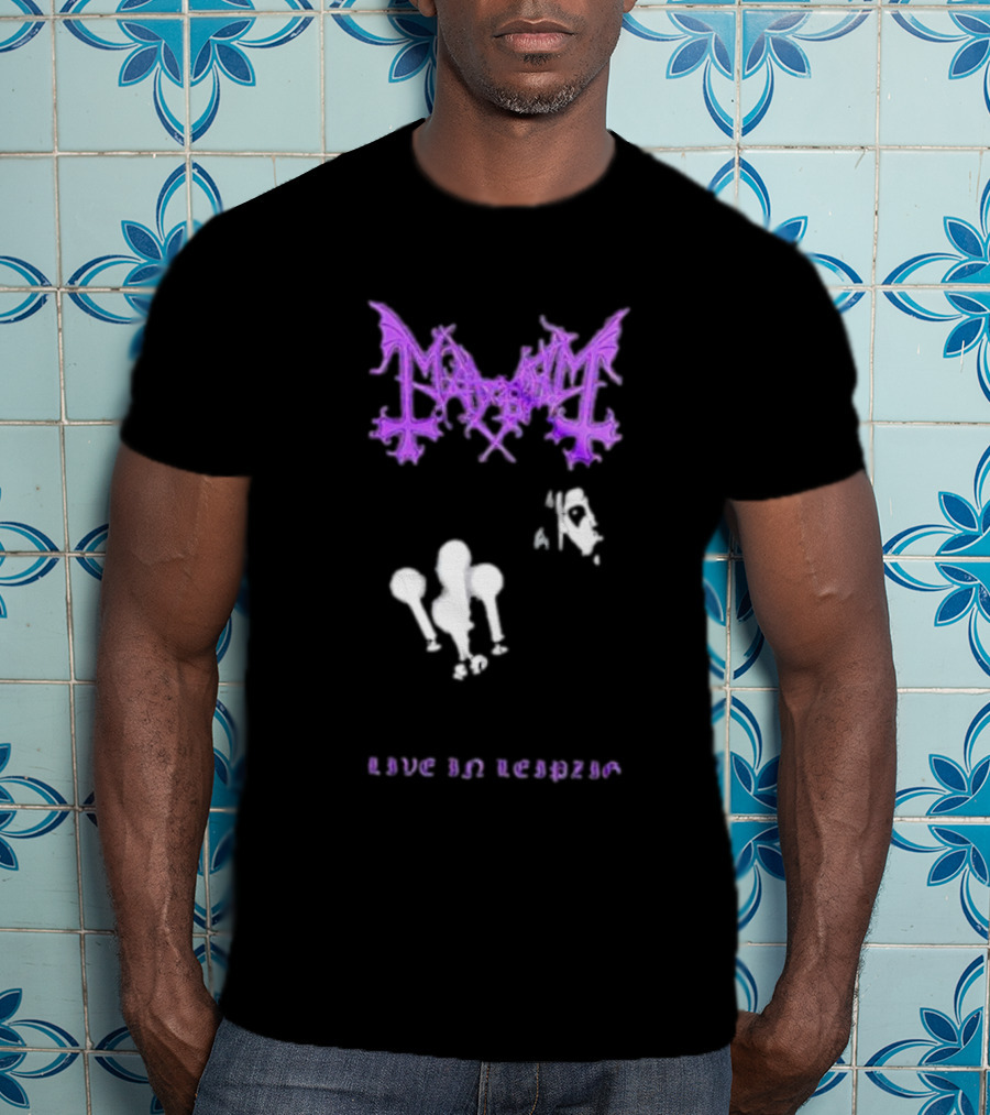 Mayhem Live In Leipzig Gothic Logo And Abstract Figure T-Shirt