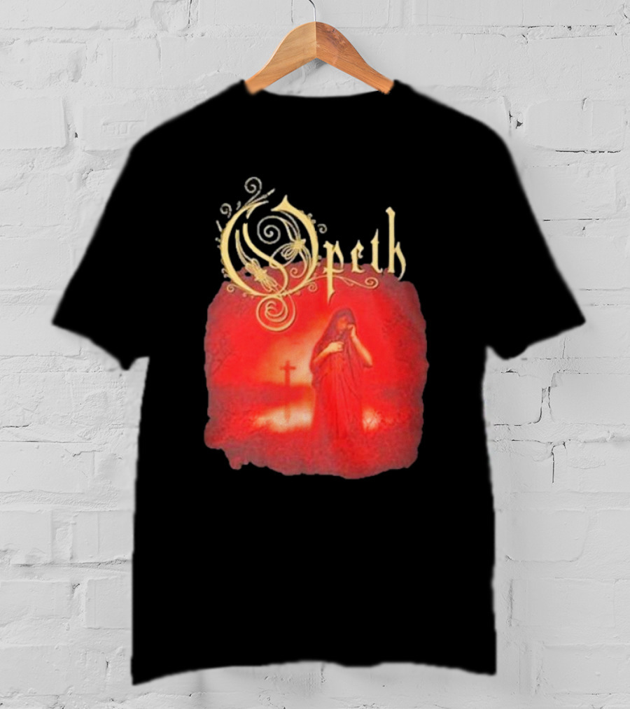 Opeth Still Life Gothic Red Cloaked Figure And Cross T-Shirt
