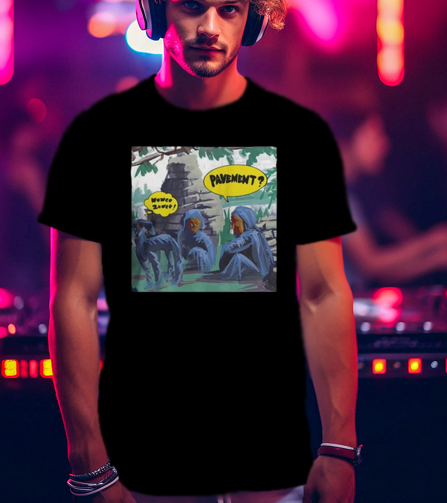 Pavement Wowee Zowee Speech Bubbles And Hooded Figures In Outdoor Scene T-Shirt