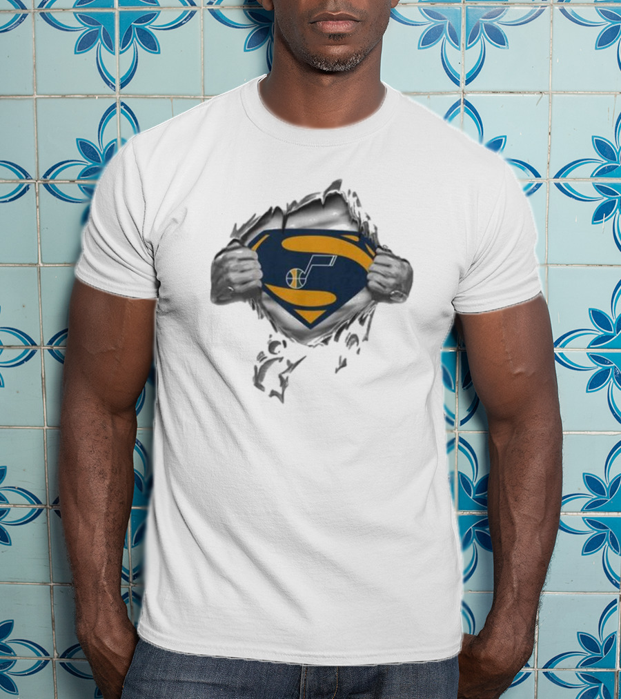 Utah Jazz Superman Logo Rip Open T-Shirt
