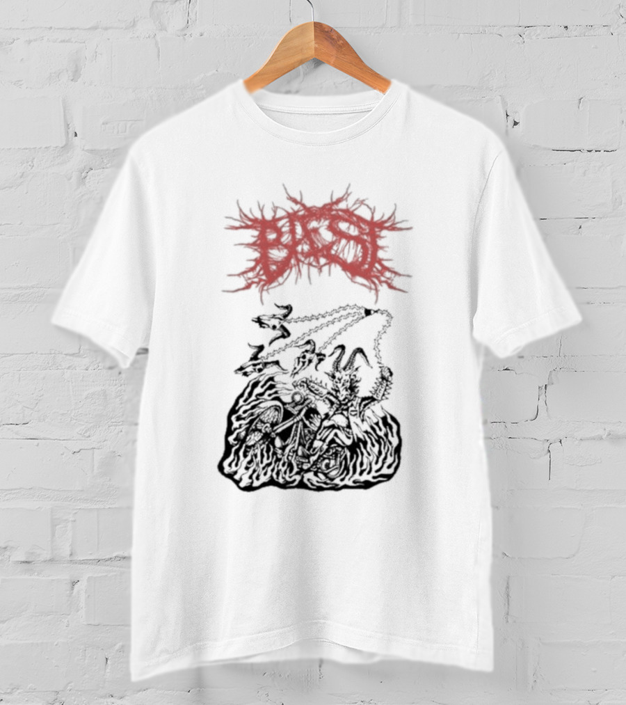 BAEST Biker Goat Rider Chains And Flames T-Shirt