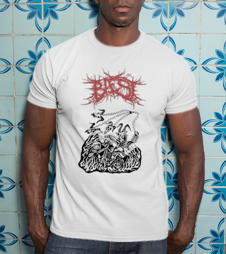 BAEST Biker Goat Rider Chains And Flames T-Shirt