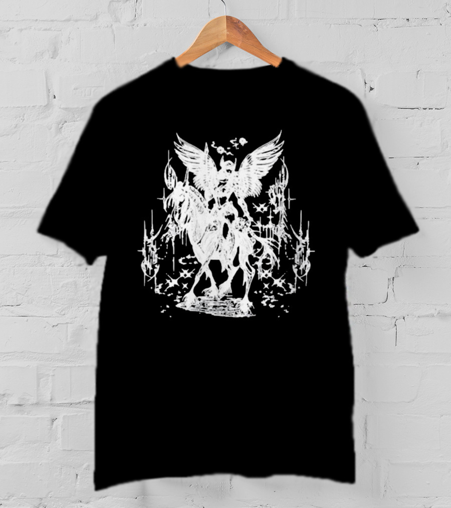 Valkyrae Vintage Dagger Angelic Horse Rider With Wings And Stars T-Shirt