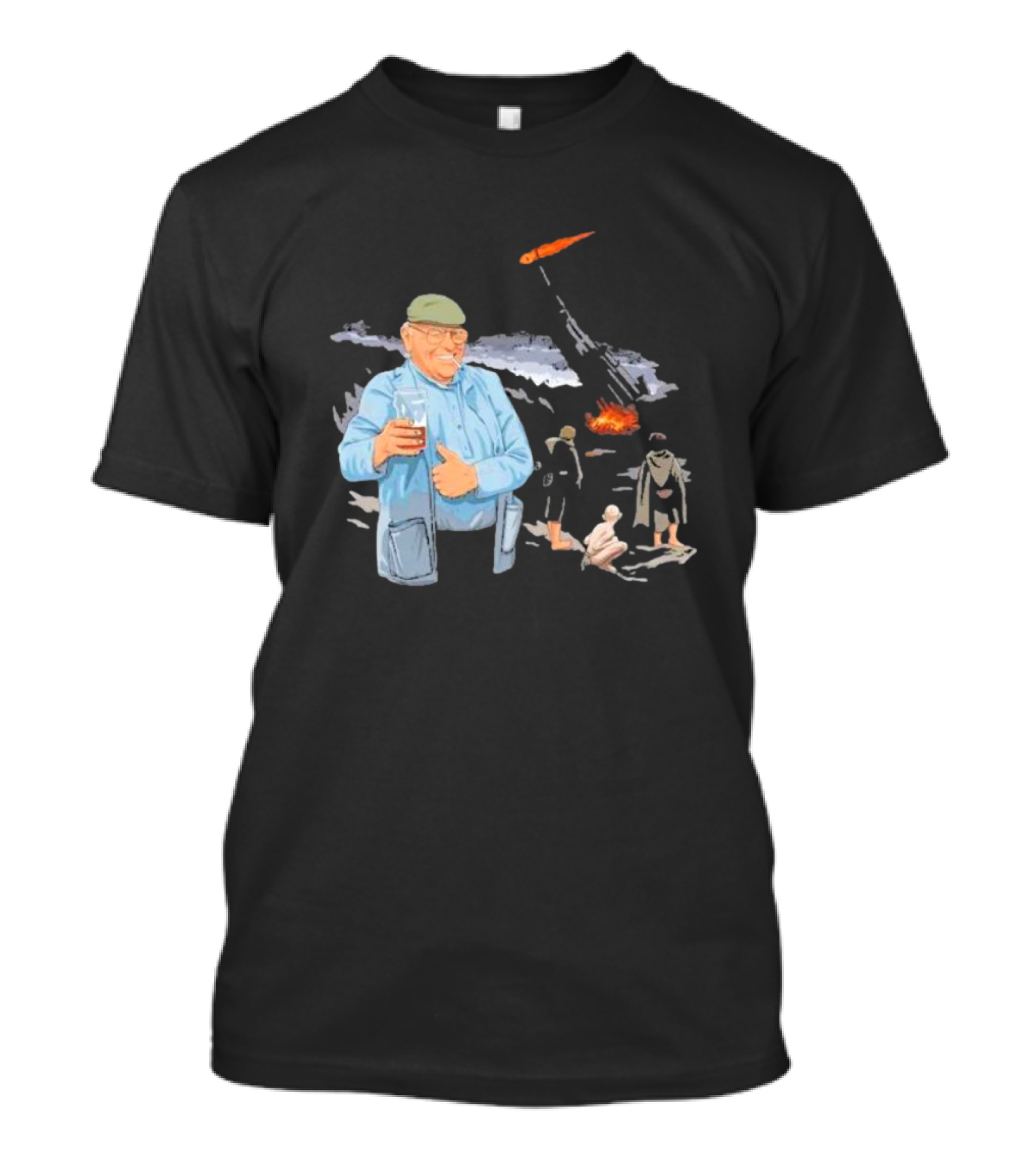 Dibnah Versus Sauron Gandalf, Hobbits, And Industrial Chimney In Middle-earth Scene T-Shirt