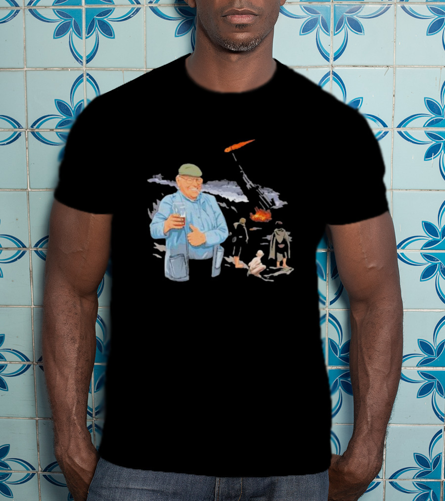 Dibnah Versus Sauron Gandalf, Hobbits, And Industrial Chimney In Middle-earth Scene T-Shirt