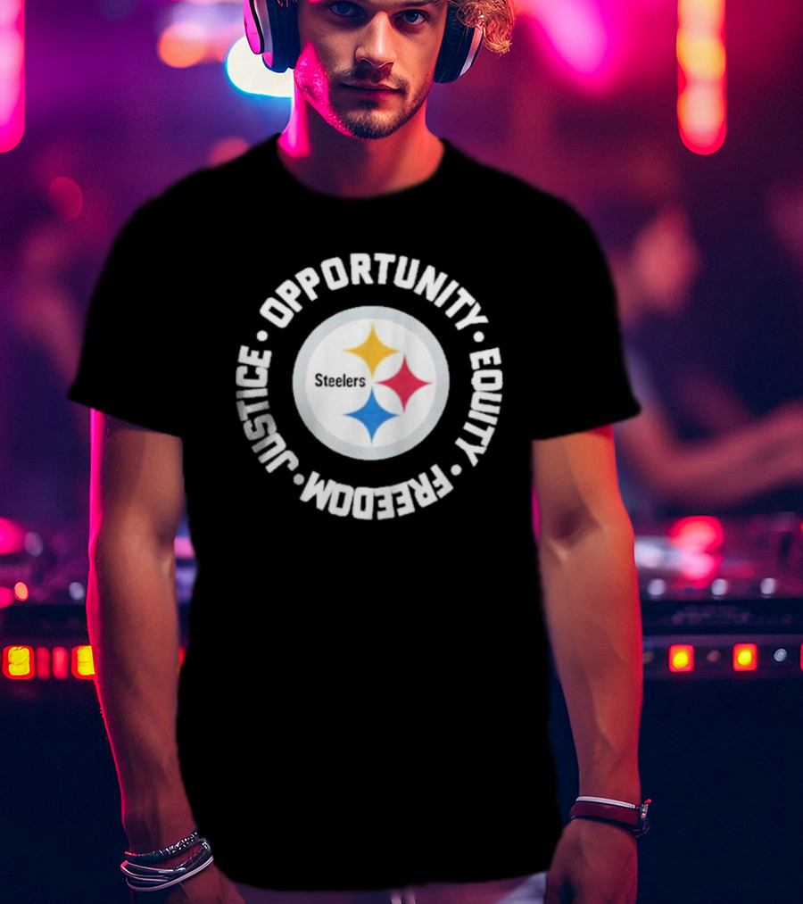 Pittsburgh Steelers Justice Opportunity Equity Freedom Circular Star T-Shirt