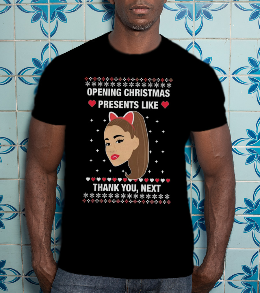 Opening Christmas Presents Like Thank You Next Ariana Grande Cat Ears T-Shirt
