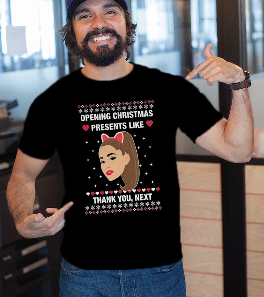 Opening Christmas Presents Like Thank You Next Ariana Grande Cat Ears T-Shirt