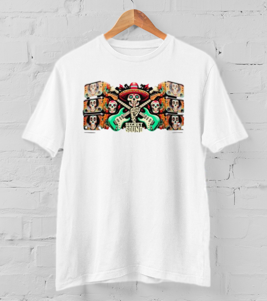 Secret Sound Skull Sombrero Guitars And Speakers T-Shirt
