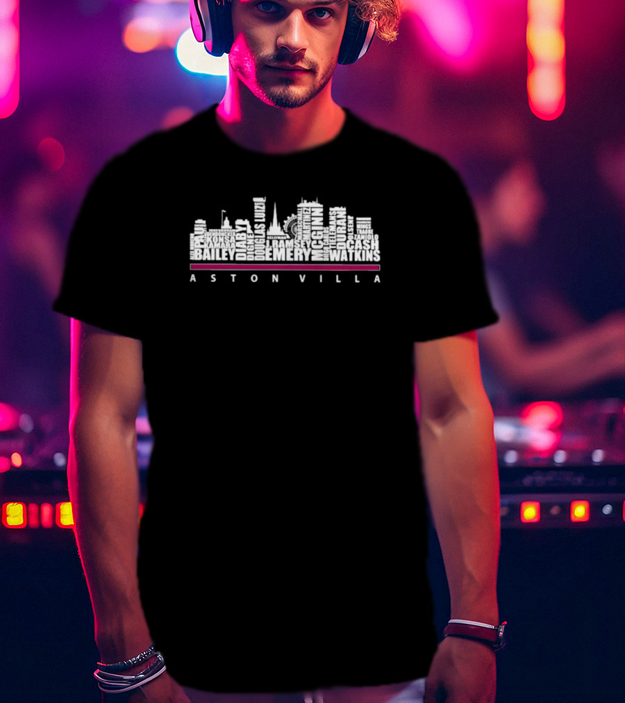 Aston Villa 23 24 Skyline Names Bailey Diaby Kamara Ramsey Emery Watkins T-Shirt