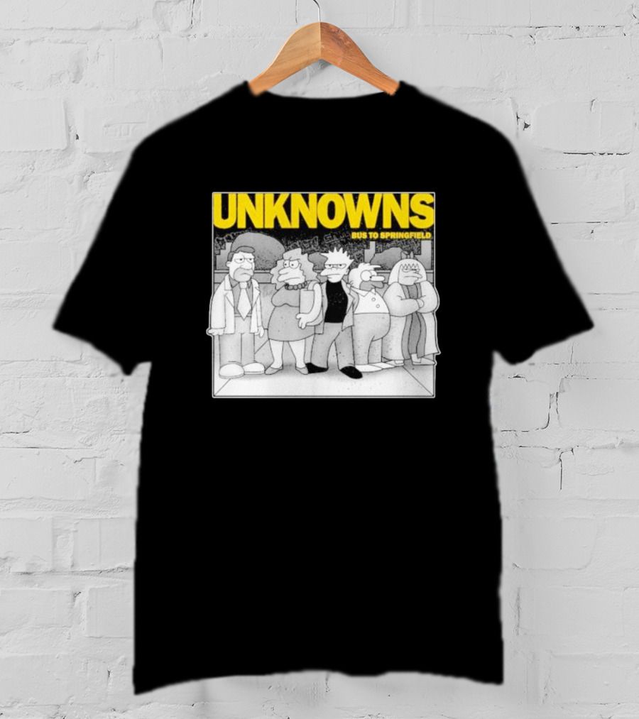 Unknowns Bus To Springfield Cartoon Characters In Black And White Scene T-Shirt
