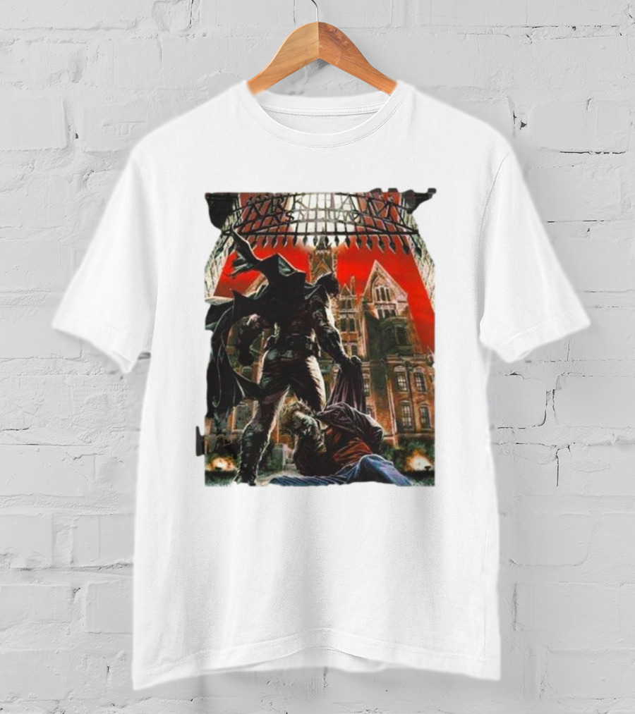 Batman Arkham Asylum Gothic Gate Dynamic Red Background Scene T-Shirt
