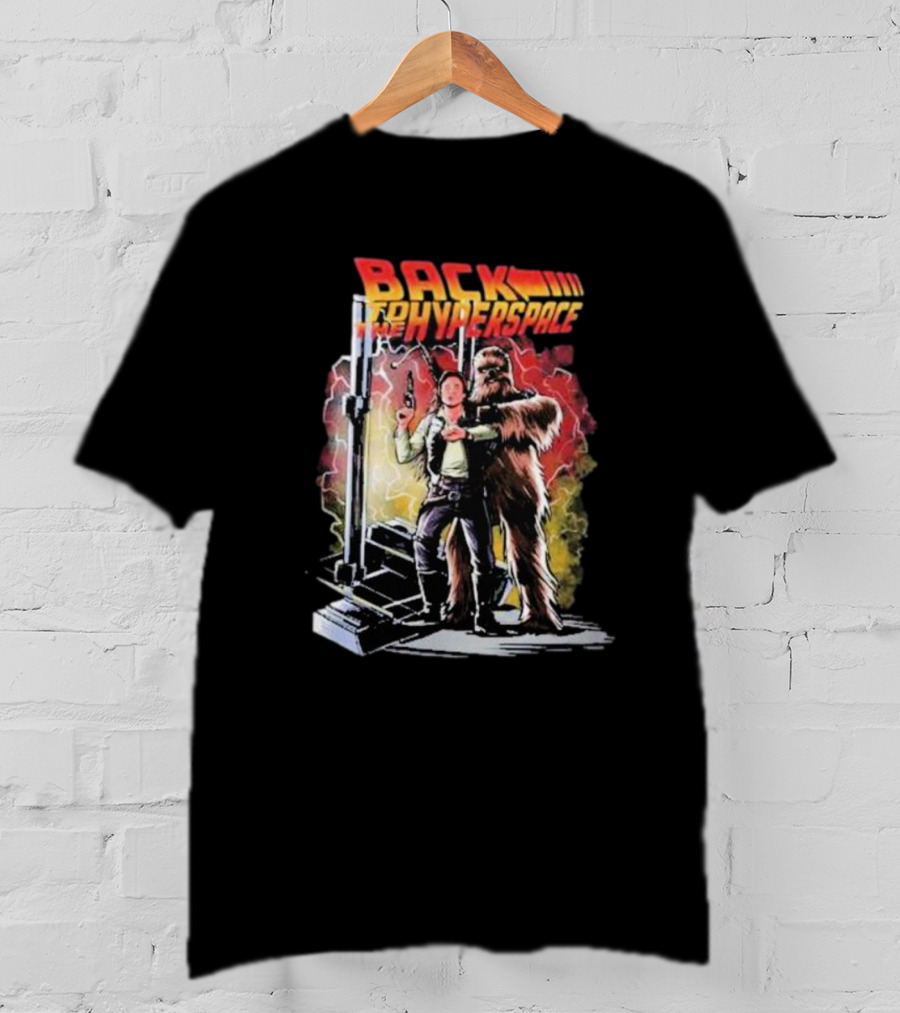 BACK TO THE HYPERSPACE Han Solo Chewbacca Crossover Retro Sci-Fi Adventure T-Shirt