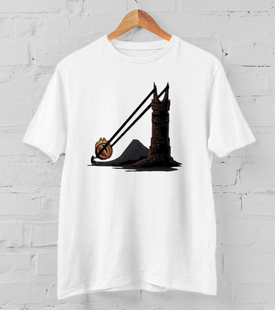 Dark Slingshot Eye Tower With Mountain In Background T-Shirt