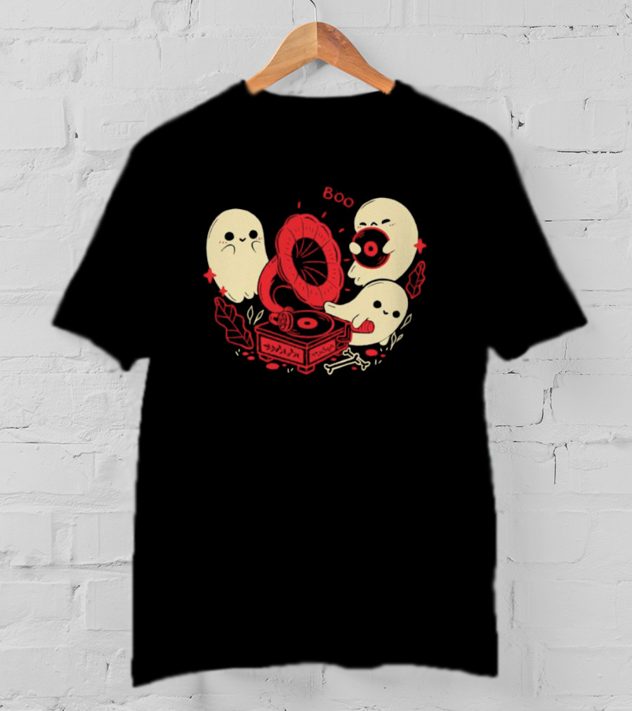 Boo Cute Gramophone Record Spooky Ghosts T-Shirt