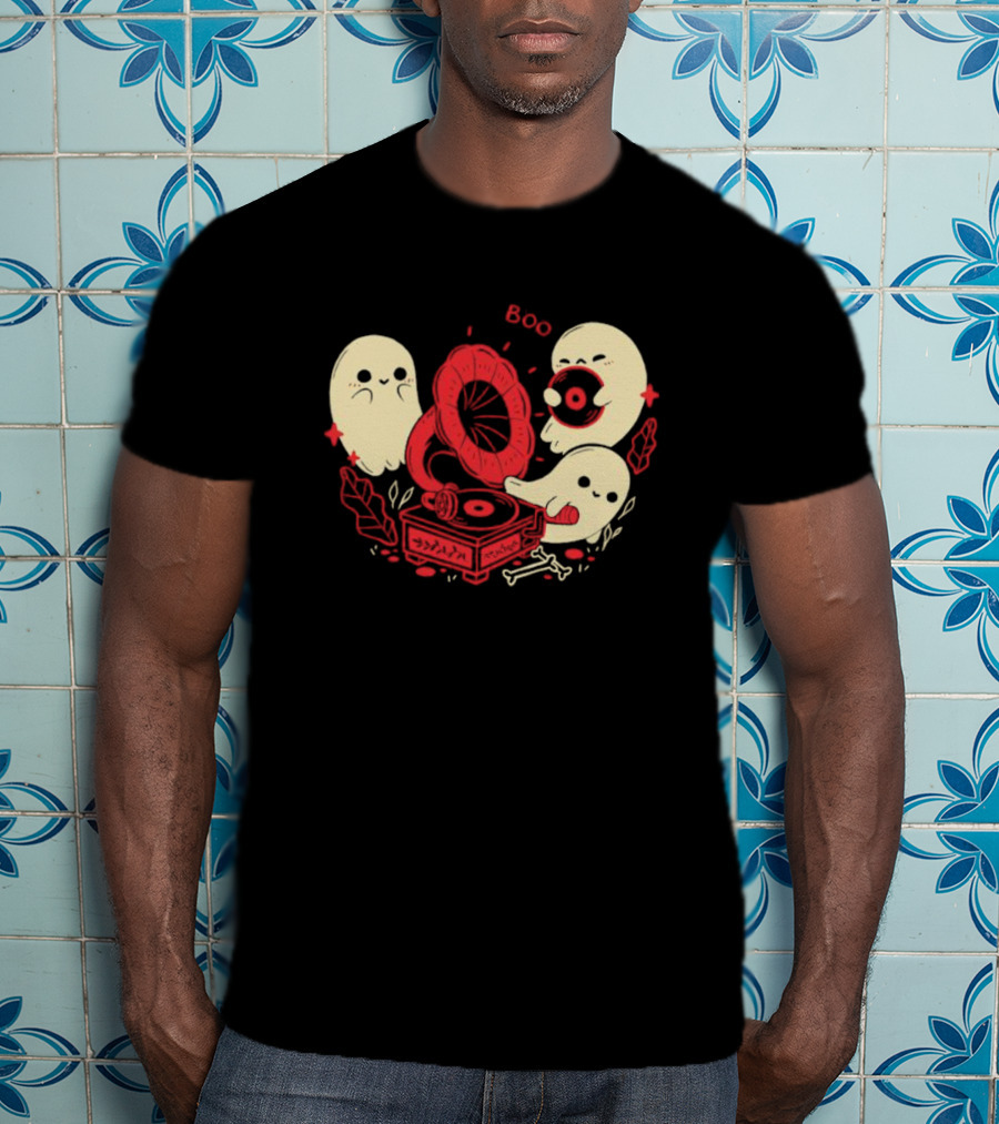 Boo Cute Gramophone Record Spooky Ghosts T-Shirt
