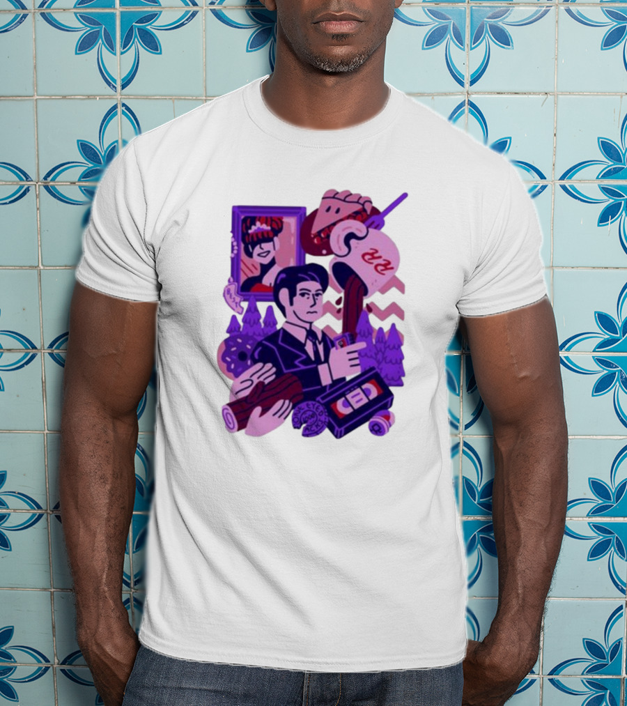 Theyetee Meanwhile Twin Peaks Agent Cooper Coffee Donuts Log VCR T-Shirt