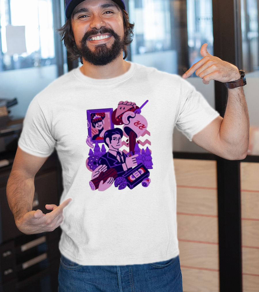 Theyetee Meanwhile Twin Peaks Agent Cooper Coffee Donuts Log VCR T-Shirt