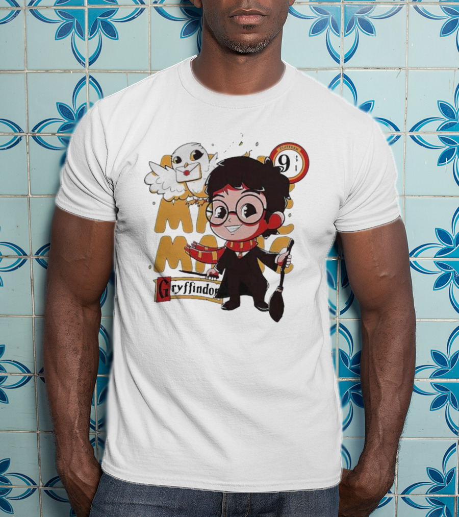 Magic Boy Gryffindor Platform 9¾ Owl And Broom T-Shirt
