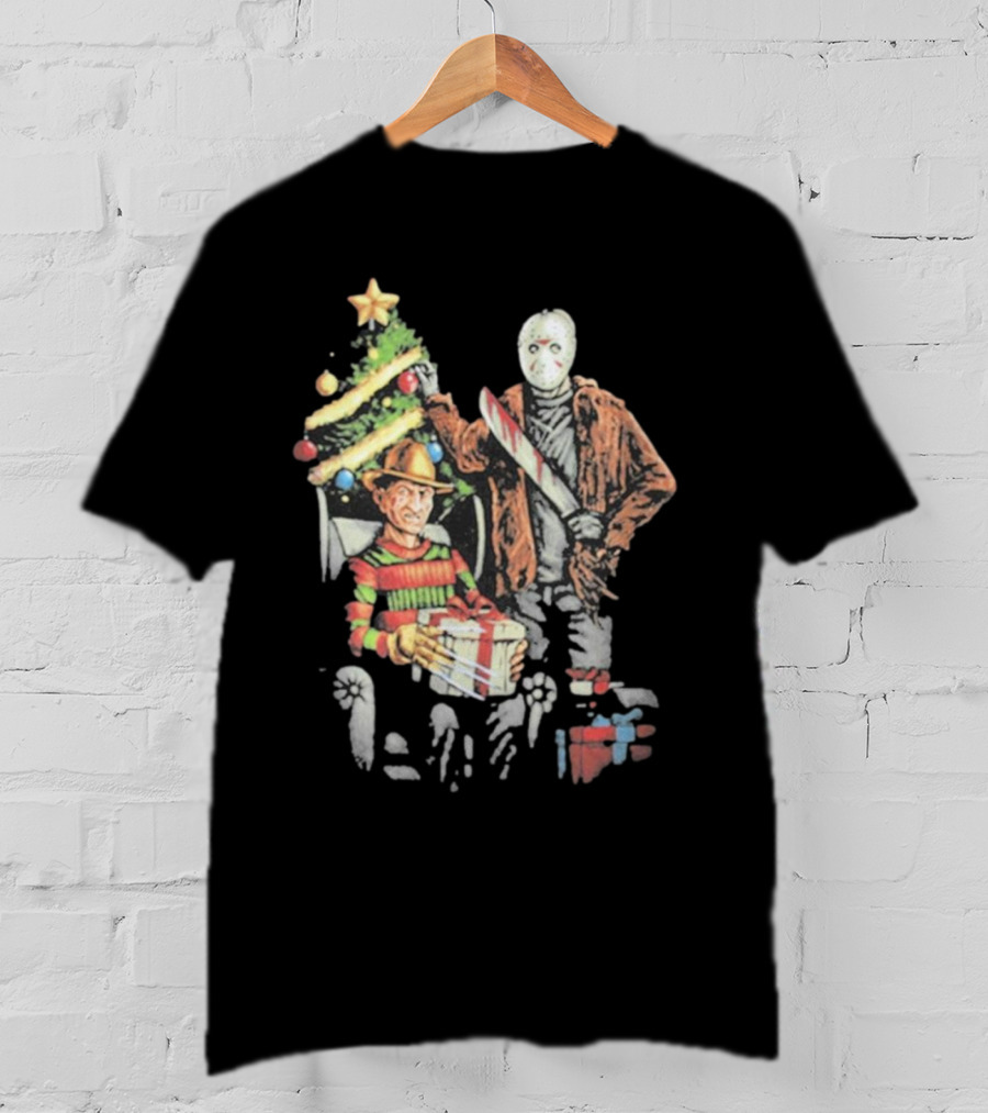 Jason Voorhees Freddy Krueger Christmas Horror Icons Holiday Scene T-Shirt