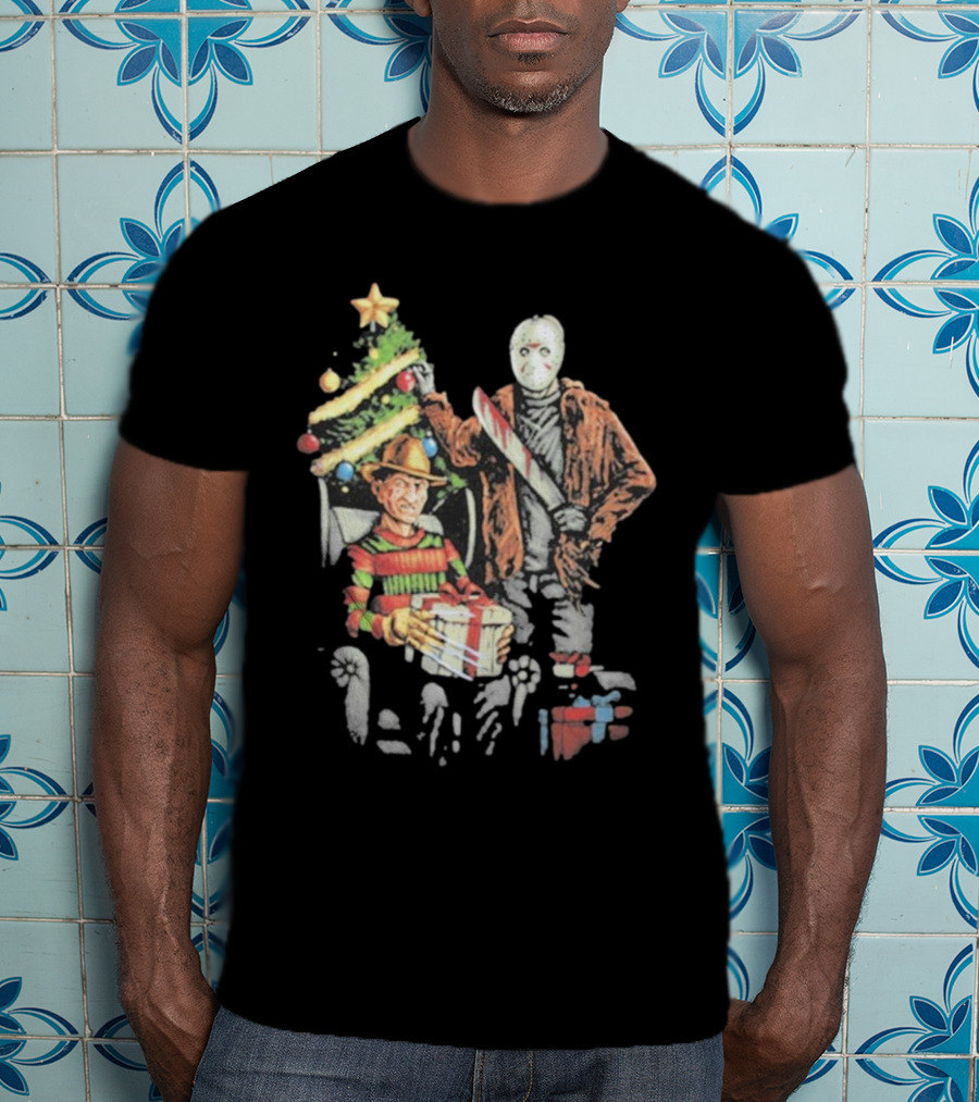 Jason Voorhees Freddy Krueger Christmas Horror Icons Holiday Scene T-Shirt