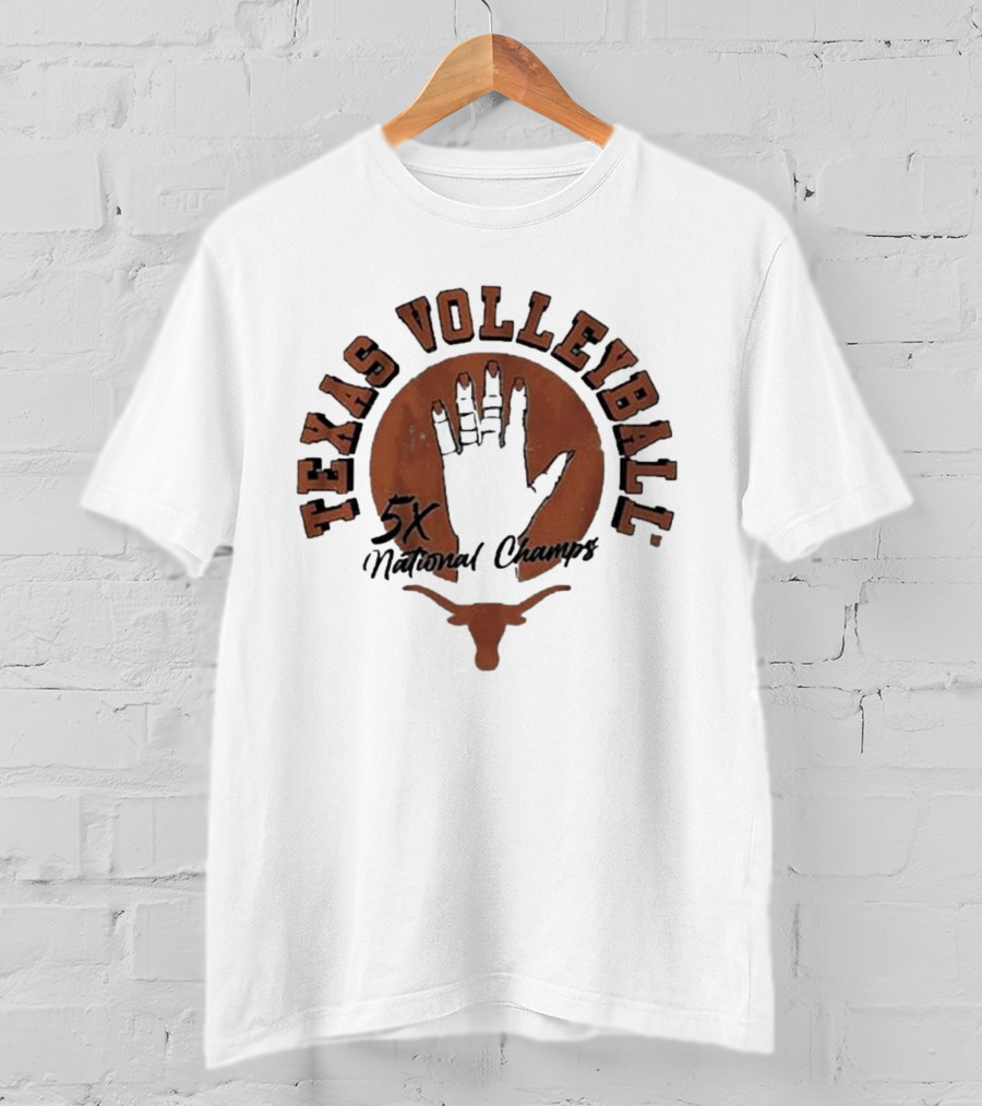 Texas Volleyball 5x National Champs Longhorn Handprint T-Shirt