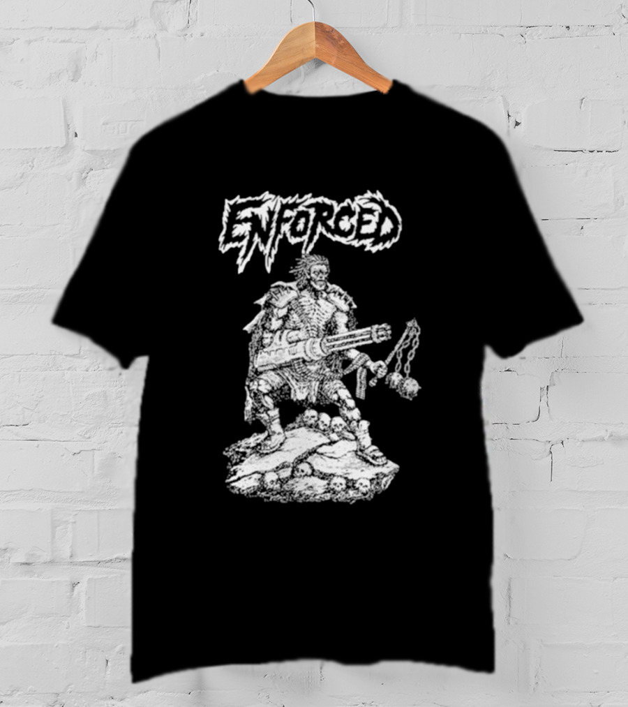 Enforced Sacrament Warrior With Spiked Chains And Machine Gun On Skull Mound T-Shirt