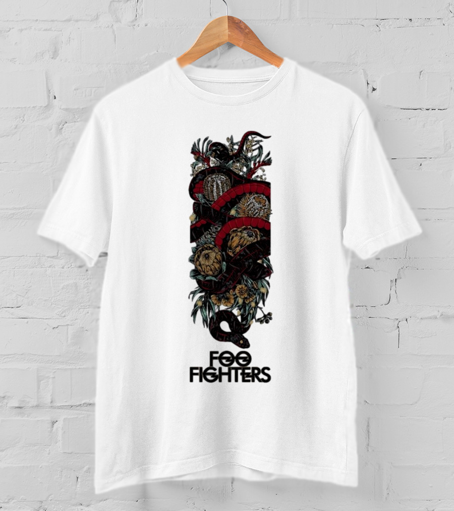 Foo Fighters Floral And Snake Imagery Dark T-Shirt