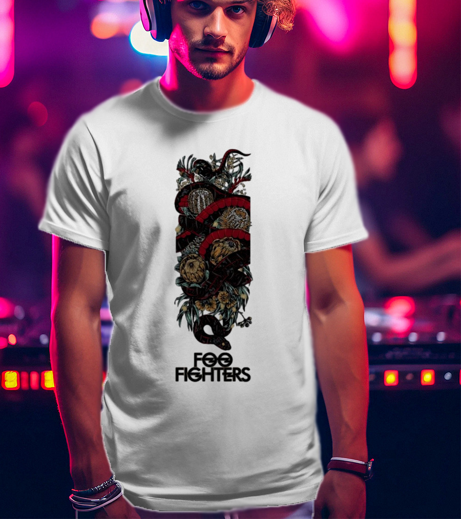 Foo Fighters Floral And Snake Imagery Dark T-Shirt
