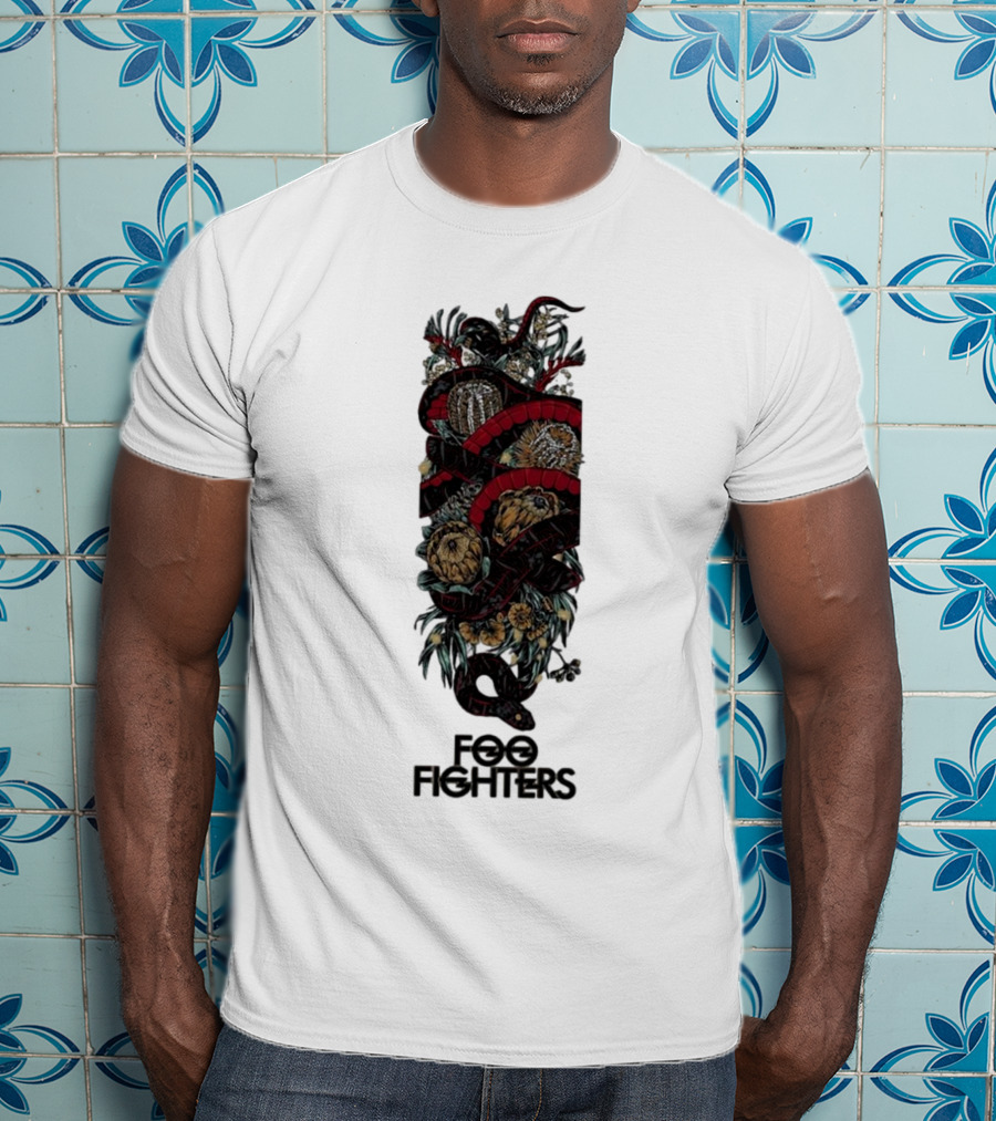 Foo Fighters Floral And Snake Imagery Dark T-Shirt