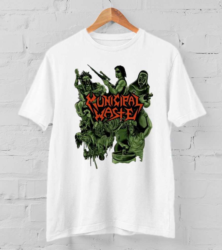 Municipal Waste Zombie Collage With Gas Masks And Weapons T-Shirt