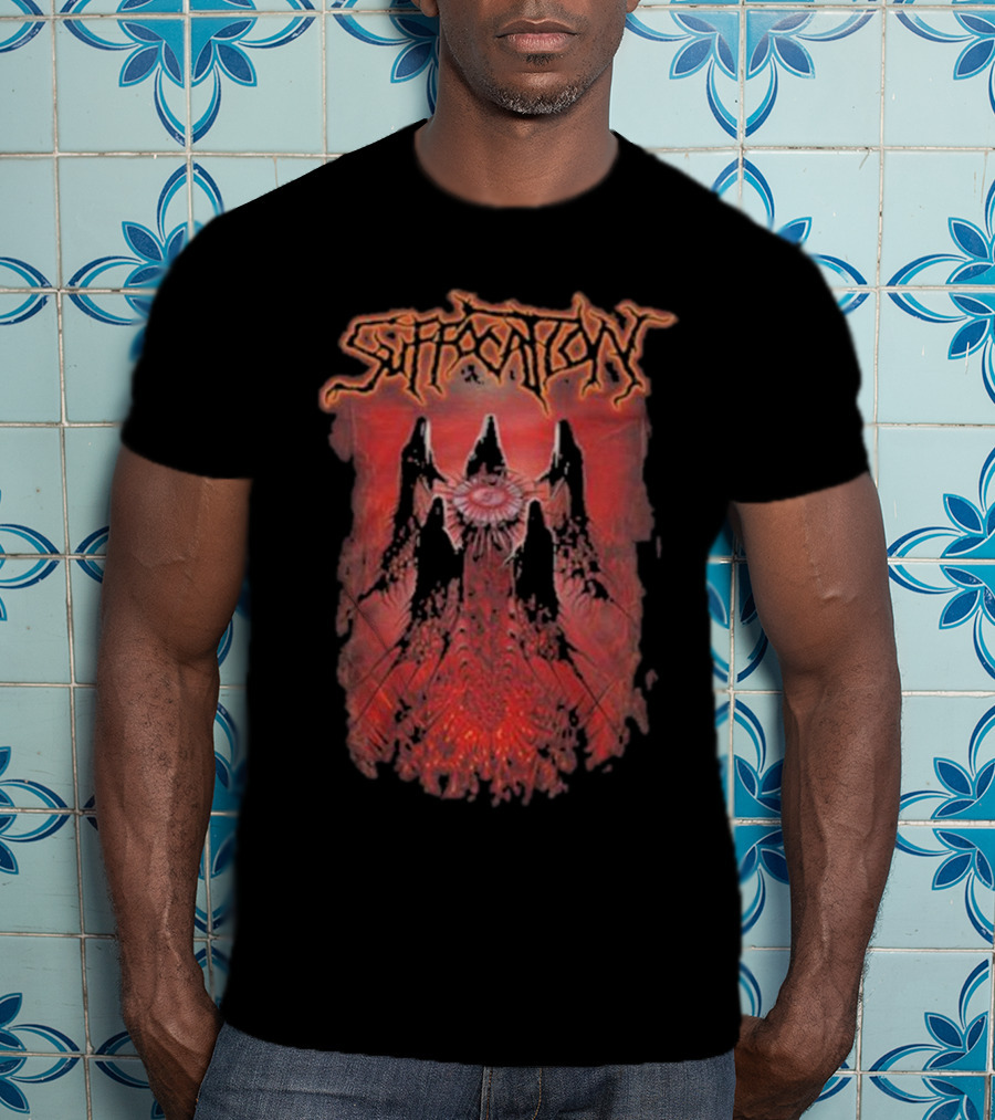Suffocation Blood Oath Album Art Fiery Red Mountains And Eye T-Shirt
