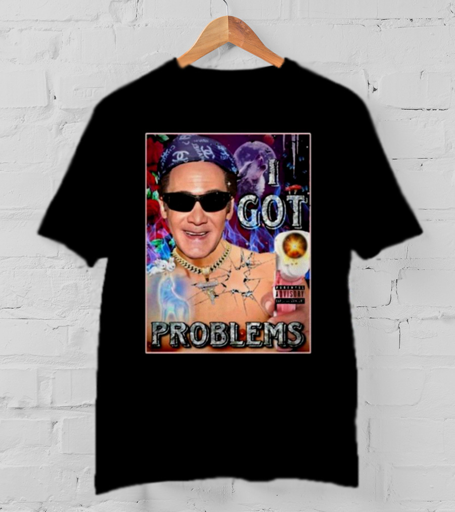 The Jersey Outlaw I Got Problems Colorful Portrait With Sunglasses And Explosive Background T-Shirt