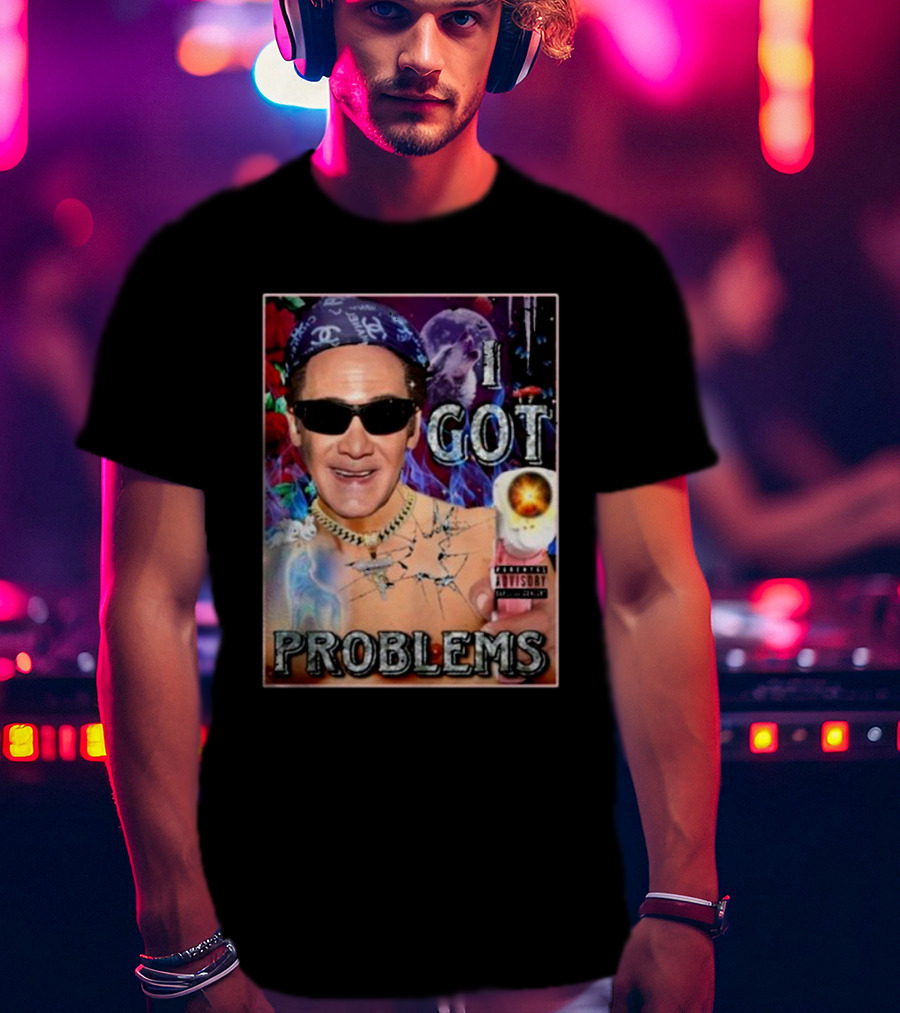 The Jersey Outlaw I Got Problems Colorful Portrait With Sunglasses And Explosive Background T-Shirt