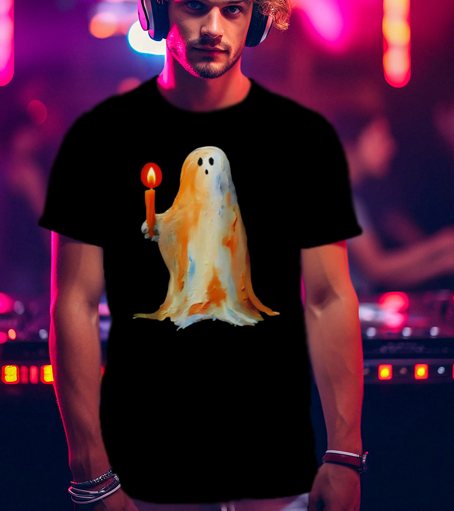 Quality Halloween Candle Holding Ghost T-Shirt