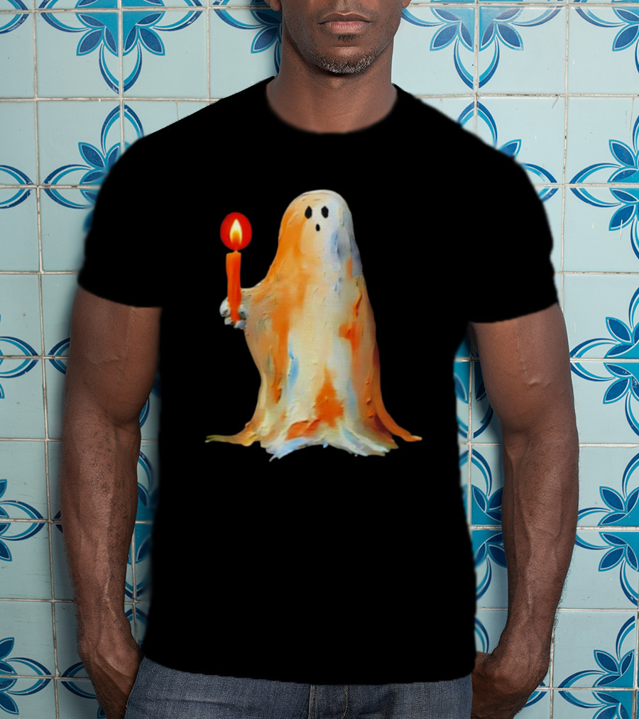 Quality Halloween Candle Holding Ghost T-Shirt