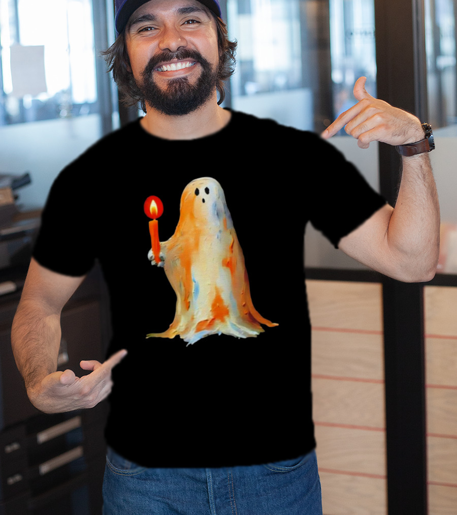 Quality Halloween Candle Holding Ghost T-Shirt