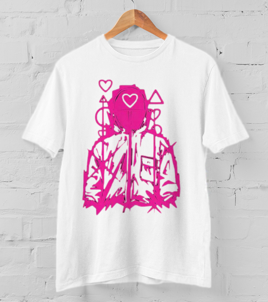 Squid Game Pink Hooded Circle Heart Triangle Symbols T-Shirt