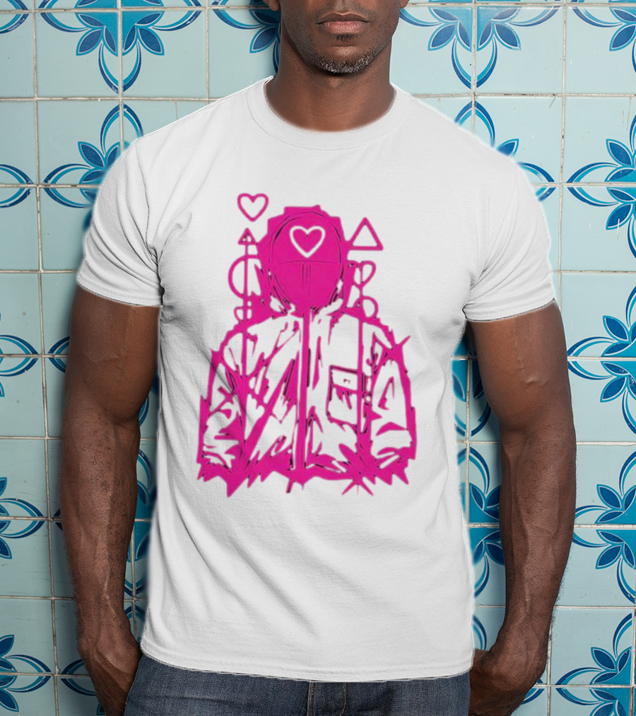 Squid Game Pink Hooded Circle Heart Triangle Symbols T-Shirt