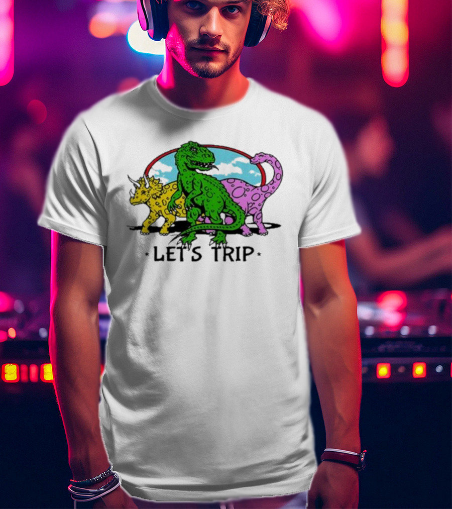 Sturniolo Let's Trip Dinosaur Colorful T-Rex Triceratops Brontosaurus Adventure T-Shirt